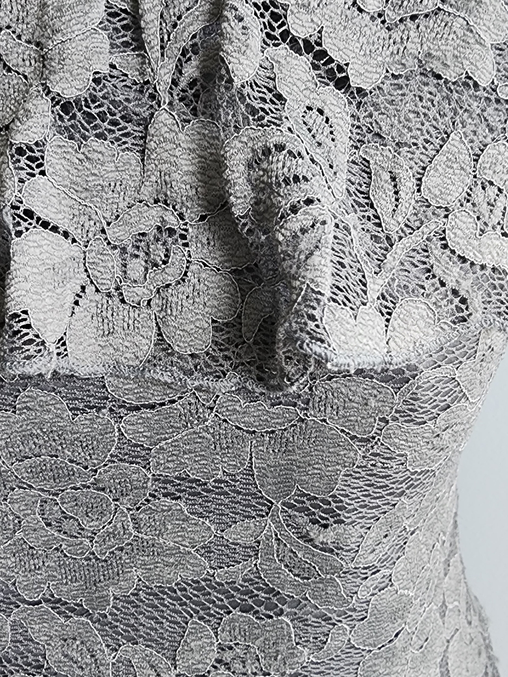 Express Gray Lace Off-Shoulder Ruffle Bodysuit - Picture 2 of 8